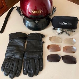 Women’s Shoei Motorcycle Helmet and Leather Gloves